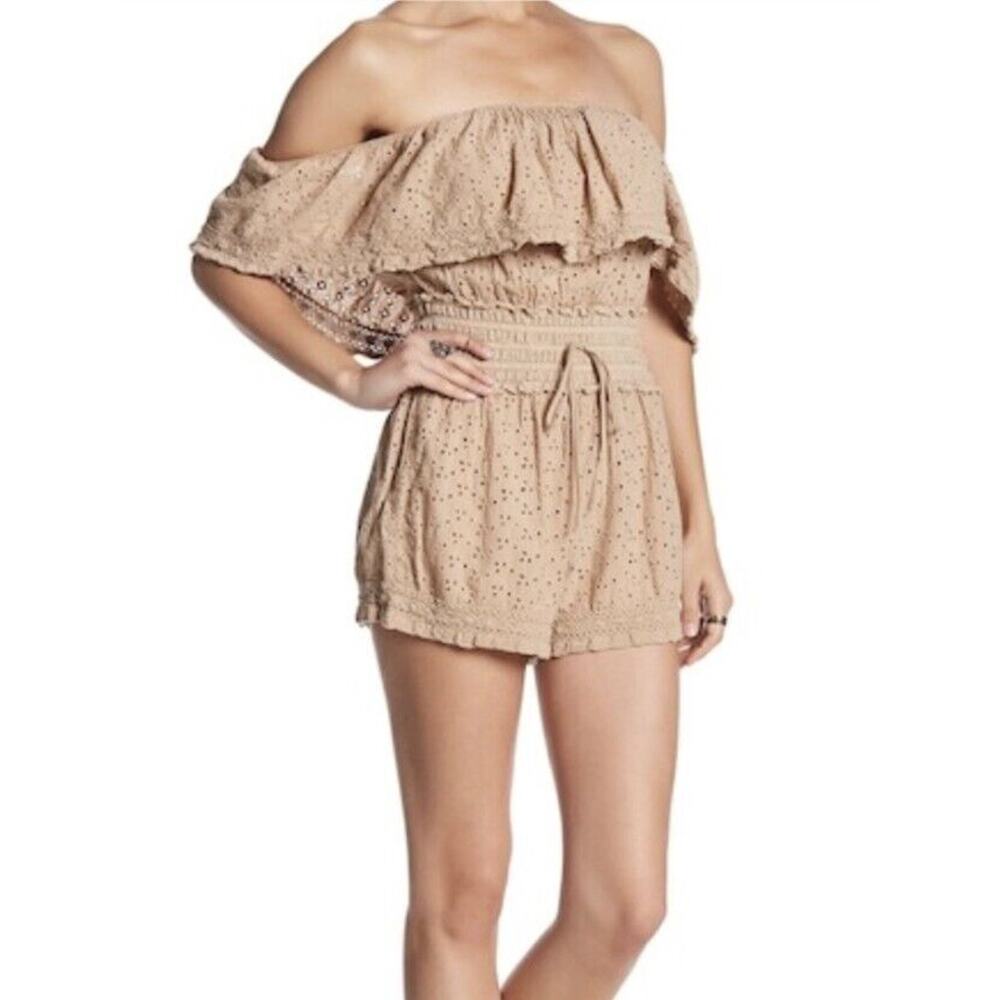 NWT Ale by Alessandra Women's Light Brown Eyelet Pattern OTS Romper SZ S/M $165